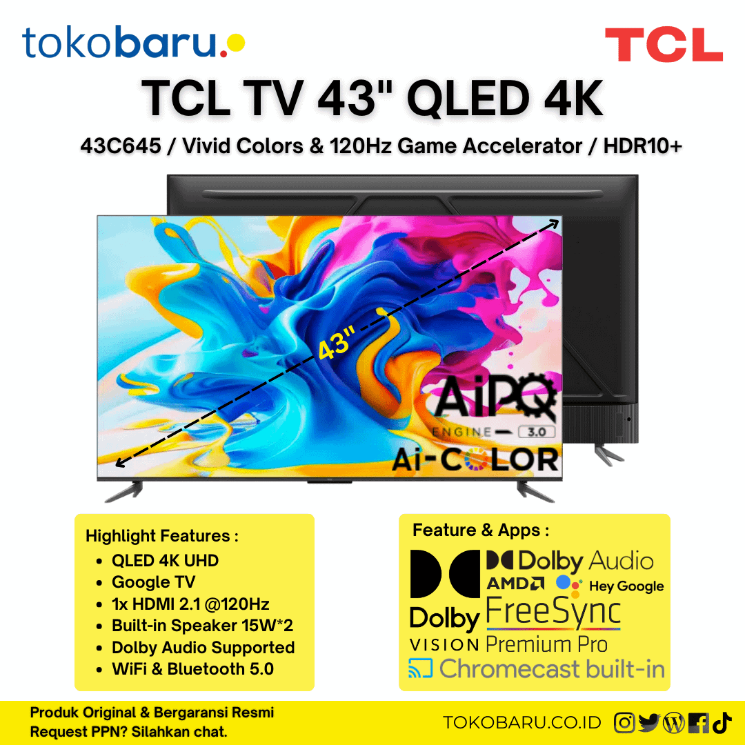 TCL TV 43" 4K QLED UHD Smart TV Google TV