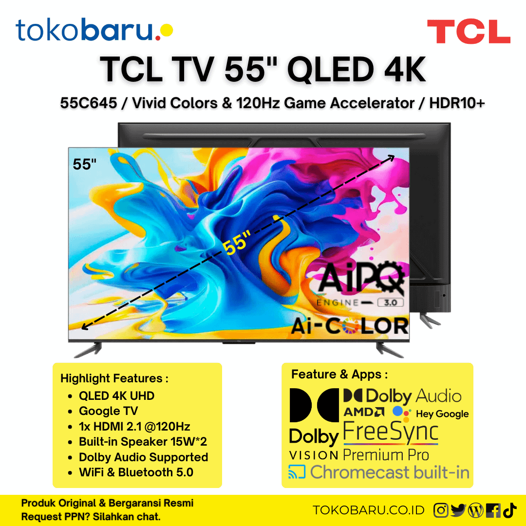 TCL TV 55" 4K QLED UHD Smart TV Google TV