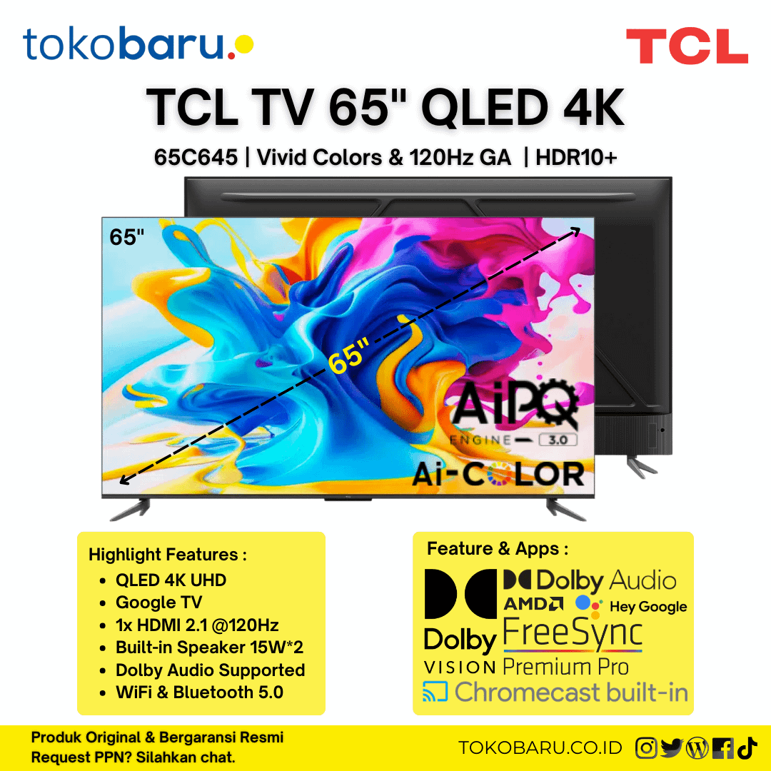 TCL TV 65" 4K QLED UHD Smart TV Google TV